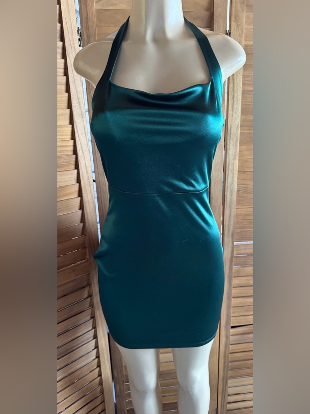 Windsor Teal Satin Halter Mini Dress
